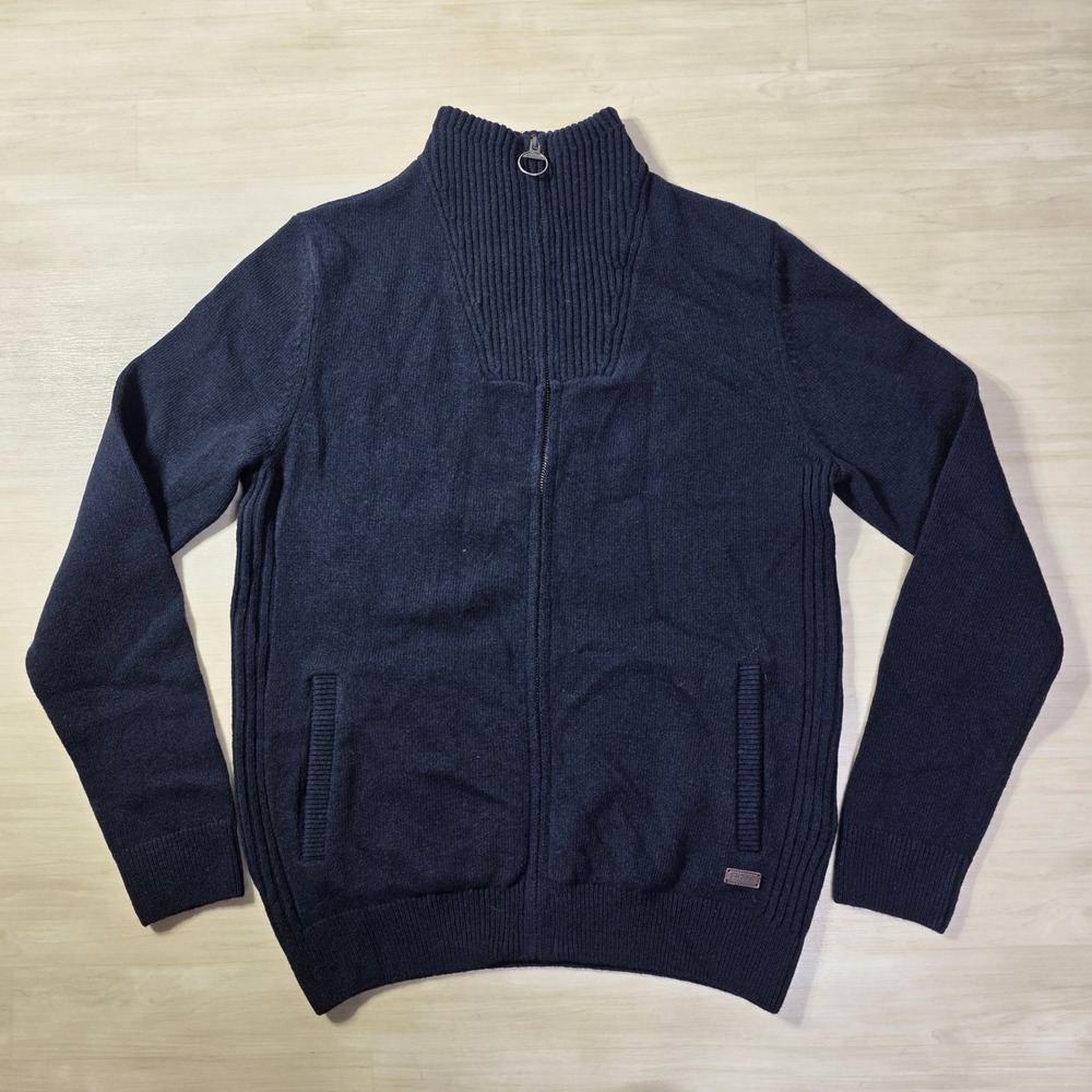 Barbour Nelson Essential Full Zip Navy‎ Knit Sweater Men's Size Small